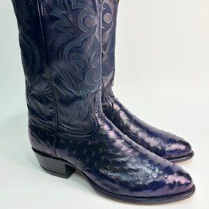 Vintage 9.5 D FULL QUILL OSTRICH Exotic COWBOY BOOTS Tony Lama Blue